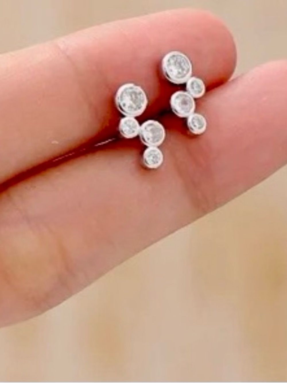 Silver Cubic Zirconia Cluster Stud Earrings - Picture 4 of 6